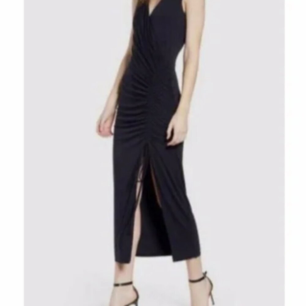 Bailey 44 Aphrodite Black Ruched Tie Sleeveless V-Neckline Maxi Dress Size Small - Picture 7 of 8